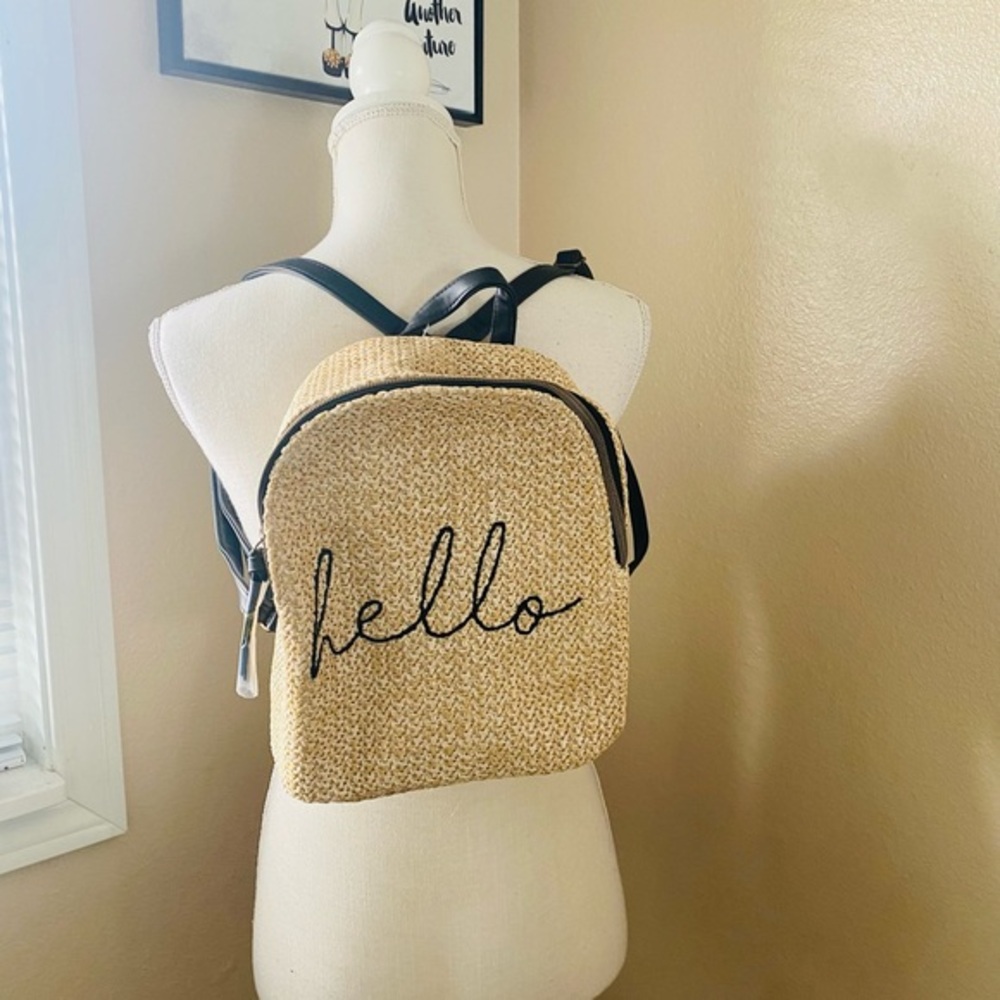 T-shirt & Jeans woven jute backpack with 'Hello' Embroidery